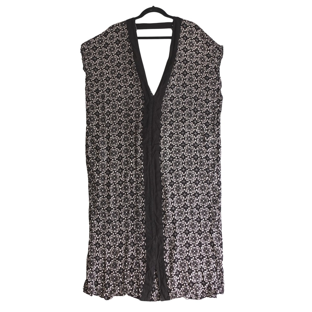 Boho Gauzy Kimono Cover Up Womens O/S Black White Medallion Floral Cover Up Midi